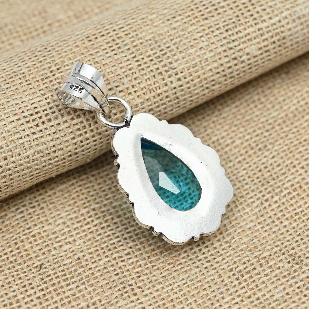 Blue Topaz 925 Sterling Silver Handmade Gemstone Pendant Jewelry Christmas Gift