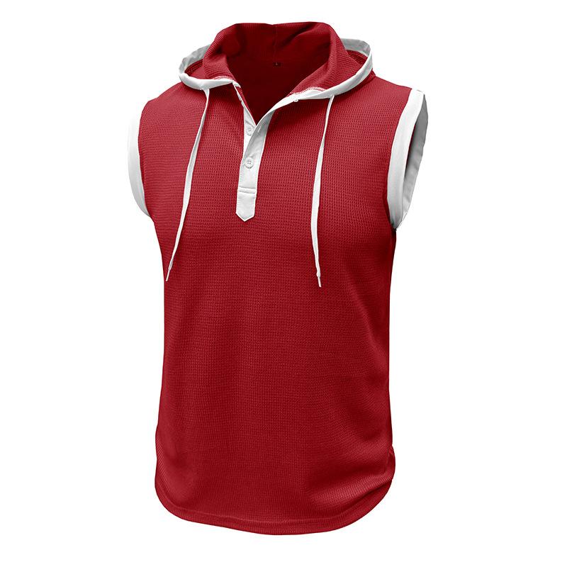 Henley Canotte da Uomo Tinta Unita Senza Maniche da Allenamento con Cappuccio Camicia Estiva con Scollo a V Abbottonata T-shirt da Ginnastica con Cappuccio Attive per Uomo T-shirt Senza Maniche in Maglia Waffle
