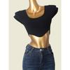 US Niche Style Brand Square Collar Knitwear Stylish Asymmetrical Summer Midriff-Baring Short Sleeve Silm T-shirt