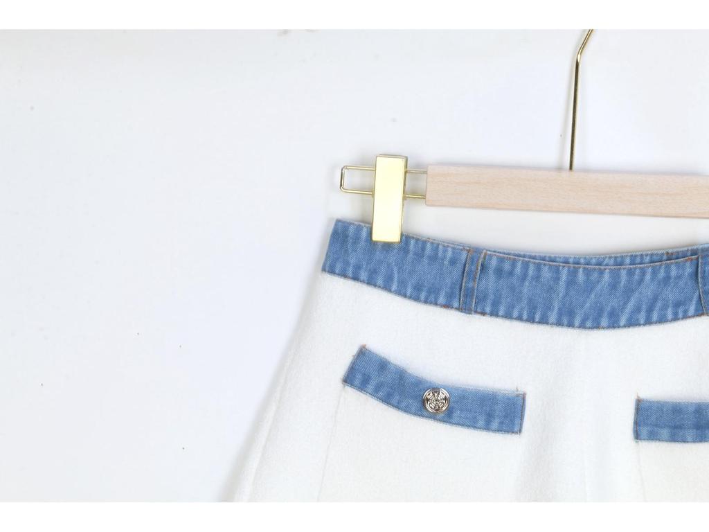 2025 French Preppy Patchwork Denim & Knit Cardigan Short Set