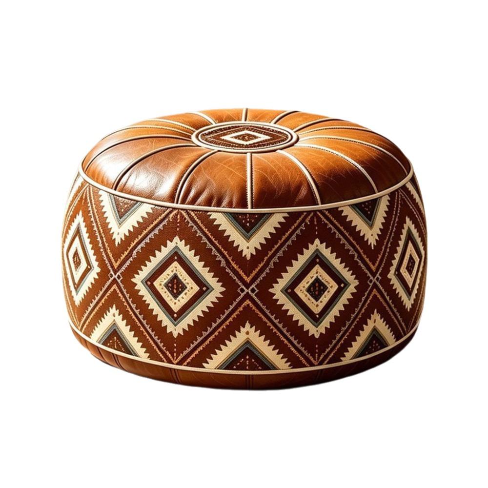 Boho Pattern Ottoman Pouf PU Leather