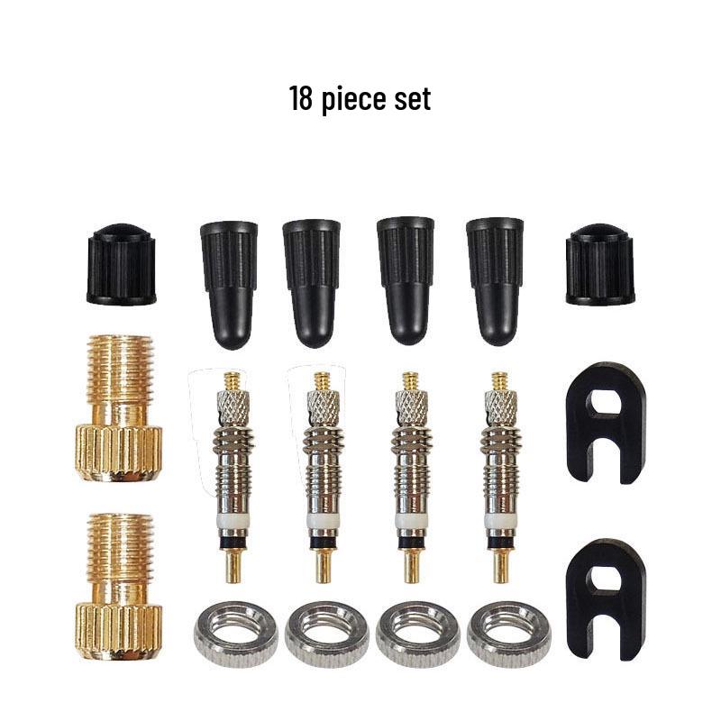 Tire Valve Core Tool Kit: 26-Piece Set with American/French Adapters, Valve Caps, and Bike Pump Accessories