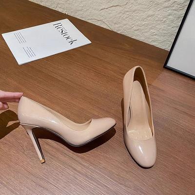 Temperament Lady French Style Fashion European Stiletto Single Shoes Light Mouth High Heels Versatile Nude Pointed