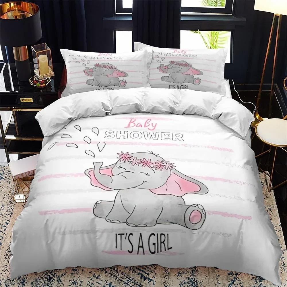 Animal elefante Desenho animado crianças conjunto de capa de edredom queen calico Tamanho Twin conjunto de roupa de cama edredom Solteiro conjunto completo