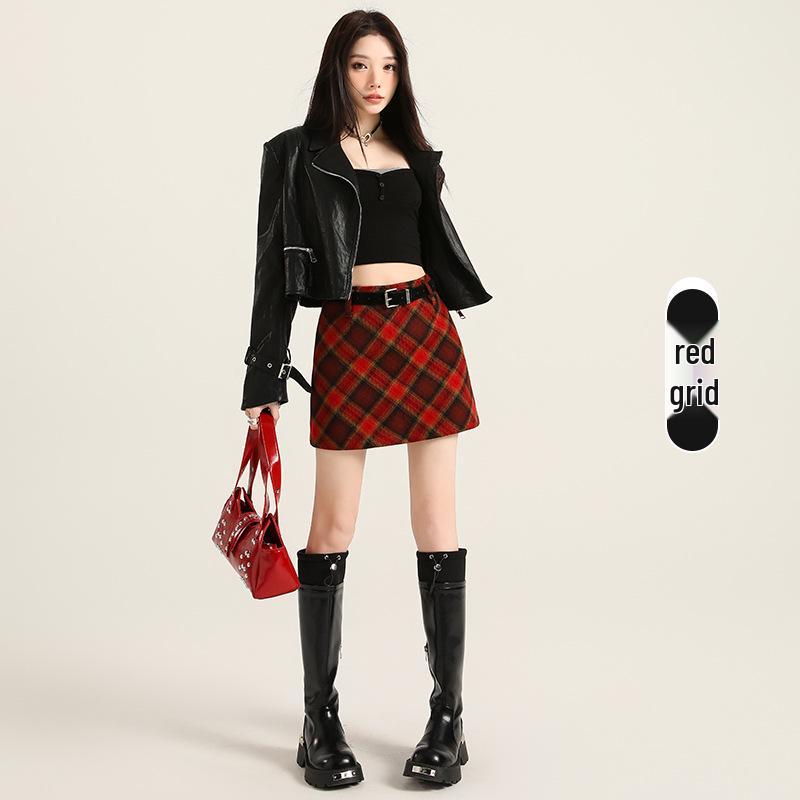 Women s Retro Plaid Wool-Blend A-Line Mini Skirt - 2026 Spring/Autumn Slimming & Anti-Exposure Design Medium