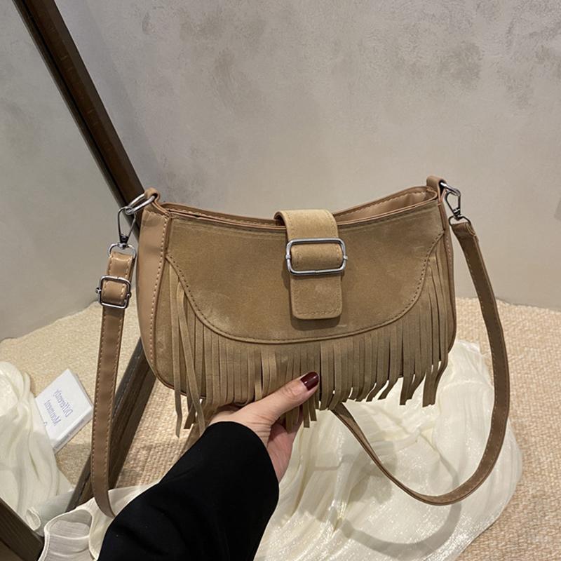 Vintage Tassel Crossbody Bags For Women's Gift, Casual Adjusted Strap Fringe Shoulder Bag For Daily Used/Leisure Vacation