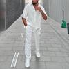 2 Teile/satz Männer Hemd Hosen Set Revers Kurze Ärmel Einreiher Lose Taschen Einfarbig Knöpfe Lange Hosen Casual Streetwear männer Sommer Outfit
