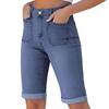 Women's Denim Shorts High Waist Mid Length Jean Shorts with Front Pockets and Rolled Hem Casual Summer Bottoms