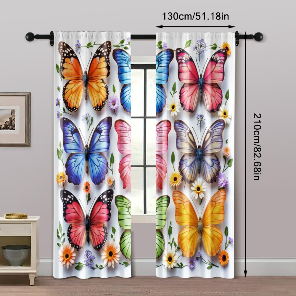 2pcs, Light Filtering Curtains Butterfly Print Polyester Woven (without rod) Stuff Clearance Ldeal for Bedroom, Living Room,