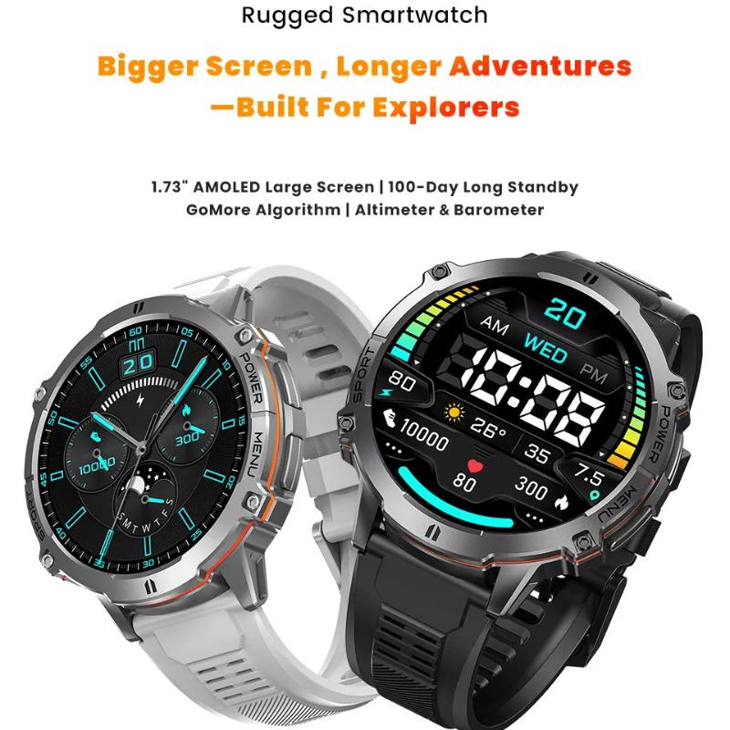 Outdoor Sports Smartwatch 1000mAh Battery 1.73-inch AMOLED Screen Men's Watch Compass 10ATM Waterproof Bluetooth Call Smartwatch