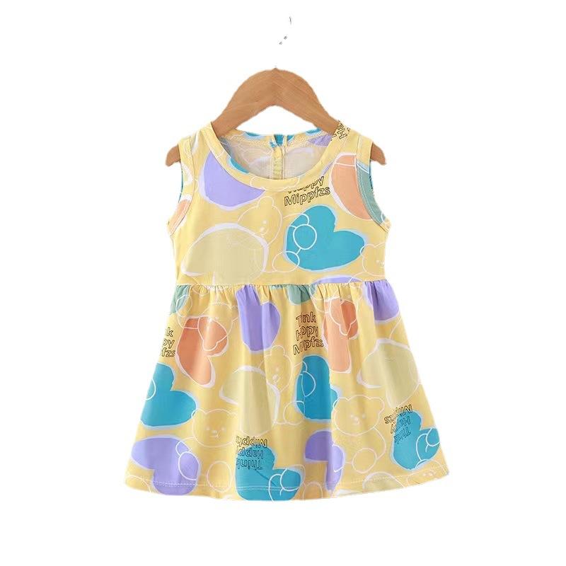 Girls Summer Cotton Rayon Dress Cute Princess Casual Thin Breathable Artificial Cotton Sundress For Toddler Kids