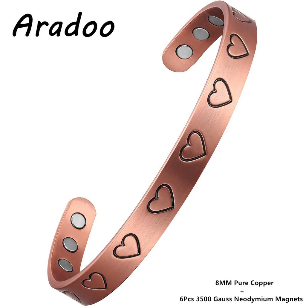 ARADOO Copper Bracelet for Men and Women 99.9% Solid Copper Cross Pattern Magnetic Cuff Bangle Jewelry Gifts