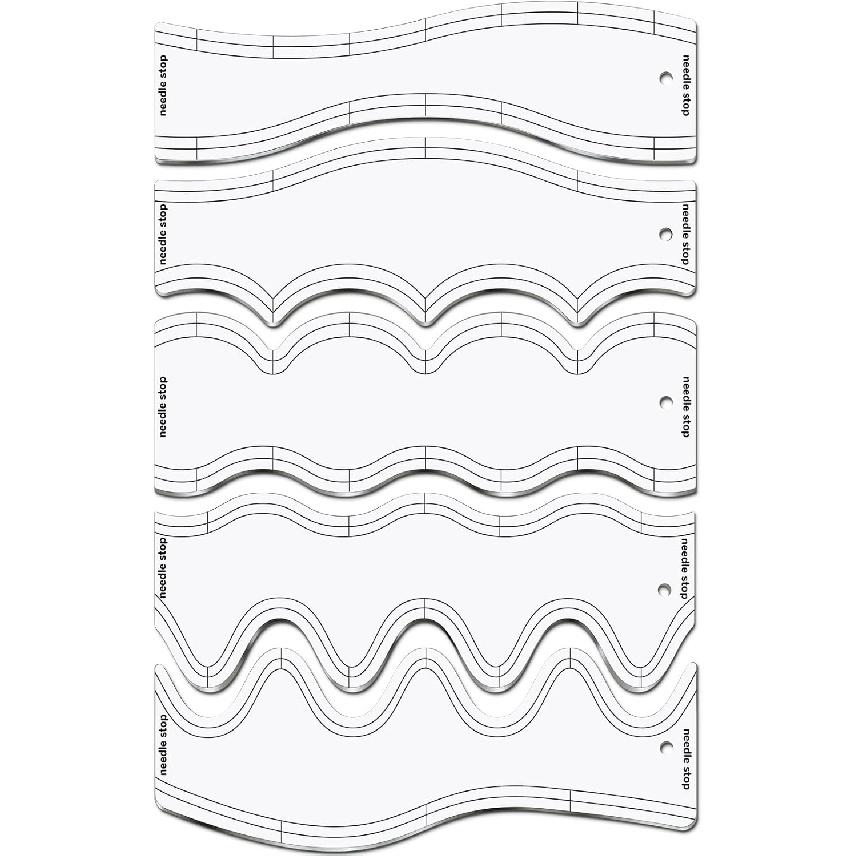 5 Pcs Quilting Ruler and Templates 10.24 Inches Waves Ruler Acrylic Quilting Templates for Machine Quilting Free Motion Quilting Stencils Wavelengths