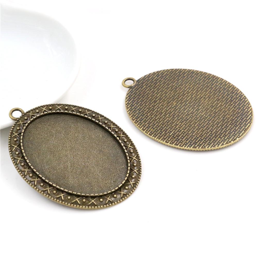5pcs 30x40mm Inner Size Antique Silver Plated and Bronze and Black Cabochon Base Setting Charms Pendant