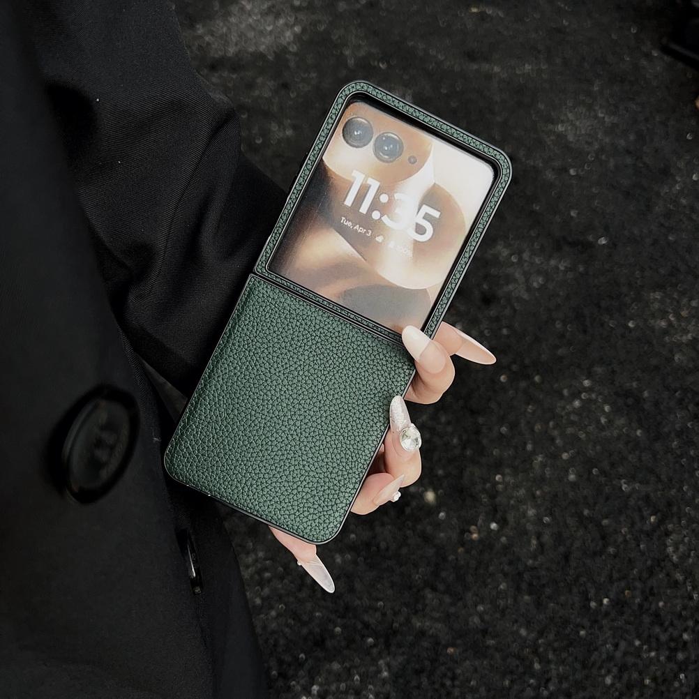 Plain Leather Lychee Patterned Case For Moto Razr 60 Ultra Razr60 Motorola razr 50 Ultra razr+ Camera protect Cover