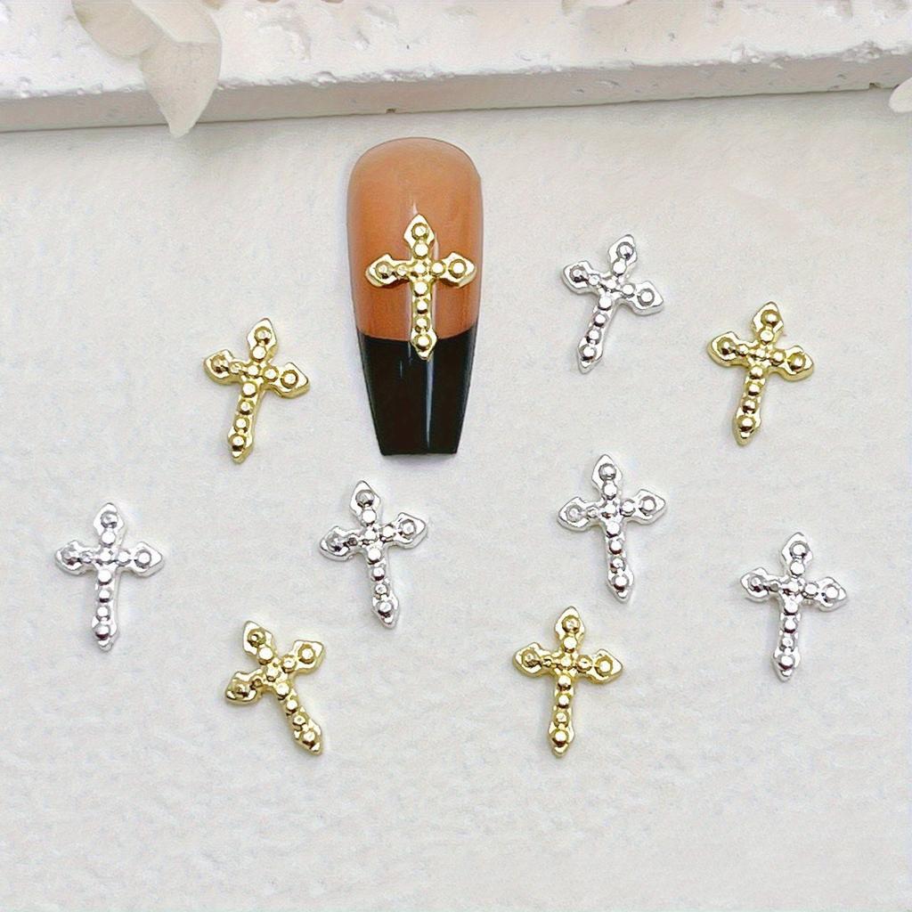 100pcs Vintage Cross Silver Alloy Nail Stickers