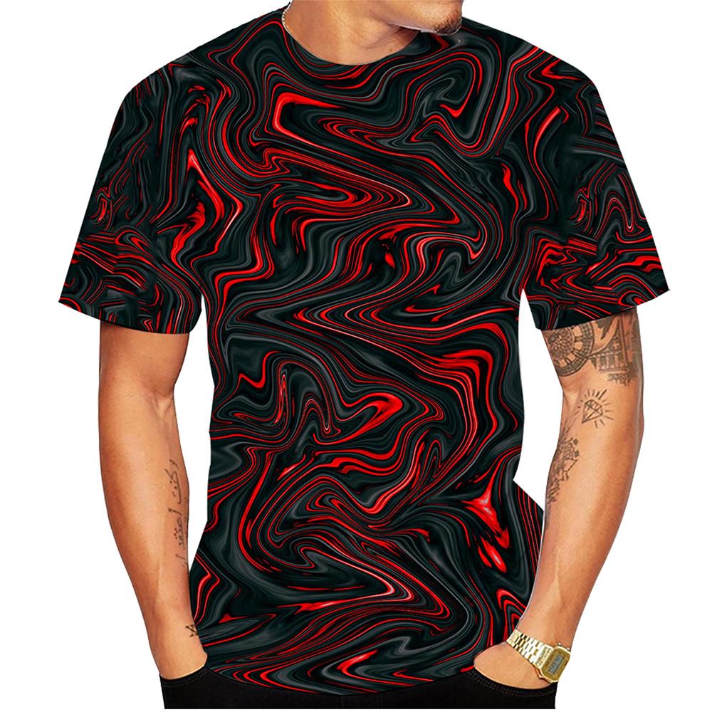 Summer Round Neck 3D Swirl Print Top Fashionable Casual Short Sleeved Men's T-shirts
