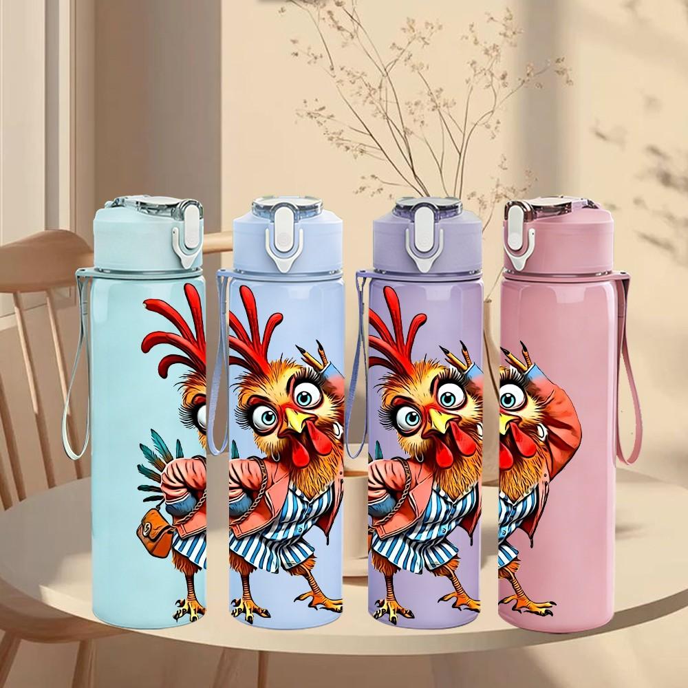 1PC Funny Rooster Bird Art 750ml Color Plastic Sports Water Bottle Leakproof Flip Straw Lid Suitable for Sports Office Home Use