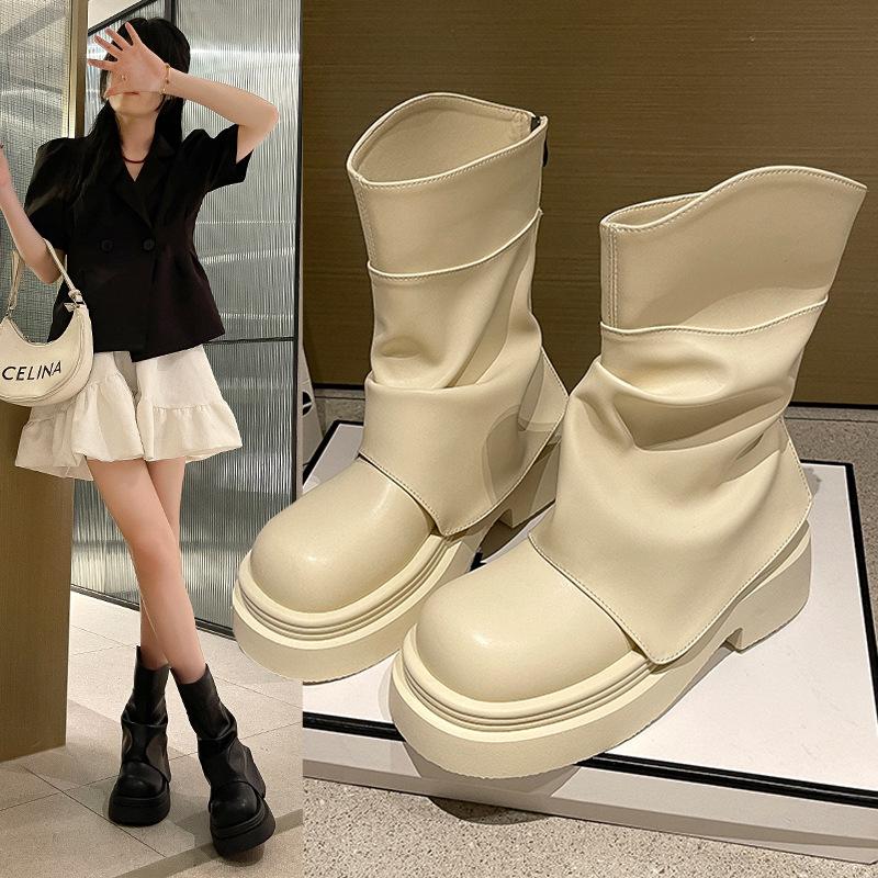 Popular Maillard platform Martin boots women's 2025 new summer versatile niche short boots heightening pile boots