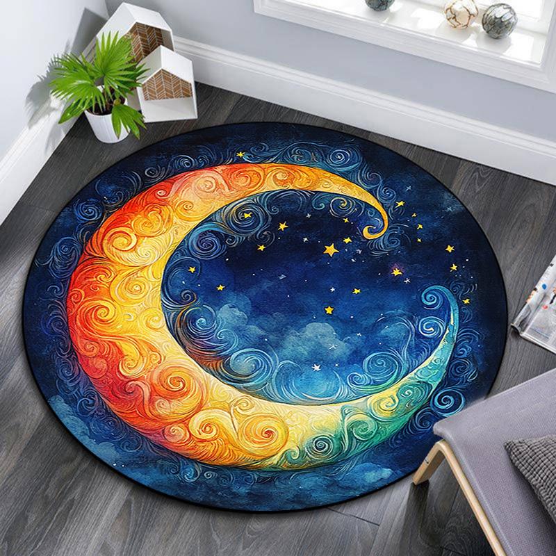 Crescent Moon Round Area Rug,Carpet Rug for Living Room Bedroom Sofa Playroom Decor,Non-slip Floor Mat