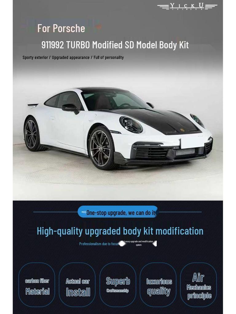 SD Style Dry Carbon Fiber Aerodynamic Kit for Porsche 911 992 Turbo: Front Lip, Rear Lip, Side Skirts, Rear Spoiler