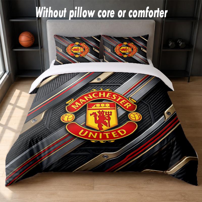 Manchester United Diseño Juego de Cama Ropa de Cama 1 Funda Nórdica + 2 Fundas de Almohada Suave Transpirable Ropa de Cama para el Hogar