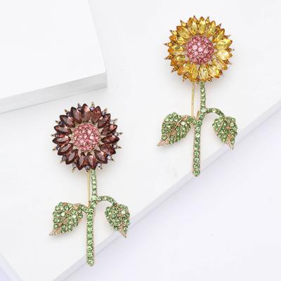 Japan And Korea Fashion Exquisite Alloy Rhinestone Sunflower Brooch Temperament Versatile Women'S Clothing Corsage Jewelry Pin