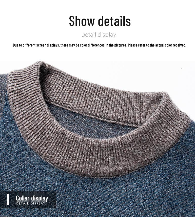 Men's 100% Wool Round Neck Sweater - 2025 Winter Fashion, Thickened Warm Base Layer for Young and Middle-Aged.