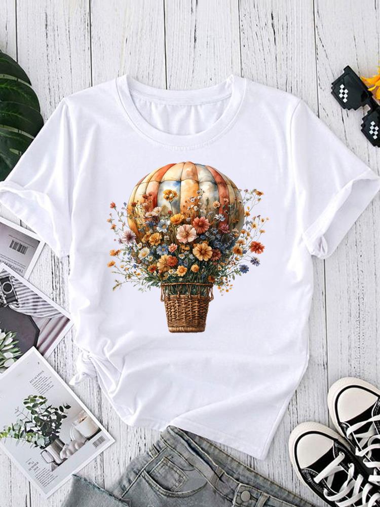 (Asian Size) Women's Top T Clothing feather trend cute Print Short Sleeve T-shirts Fashion Female Casual O-neck Graphic Tee