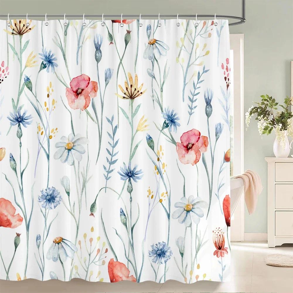 Chinese-style Printed Shower Curtain Waterproof Fabric Bathroom Plum Bossom Flowers Birds Plants  Bathtub Screen Home Decorate