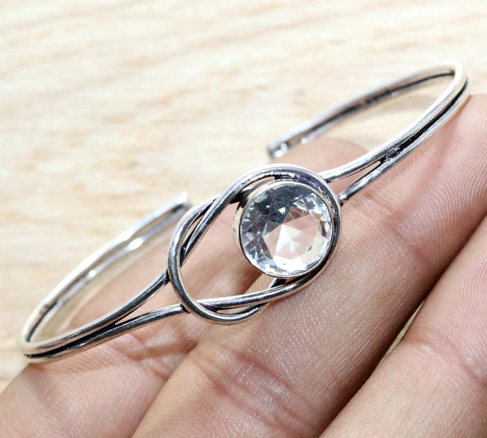 White Topaz 925 Silver Plated Bangle 7" Christmas Special Offer Trendy Q0n43