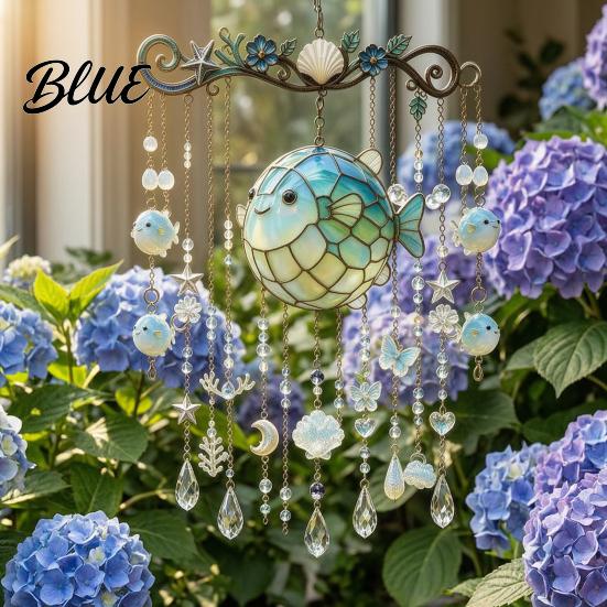 Coastal Balcony Decoration Ocean-Themed Crystal Wind Chime Stained Acrylic Jellyfish Seahorse Pufferfish Hanging Suncatcher Marine Ornaments