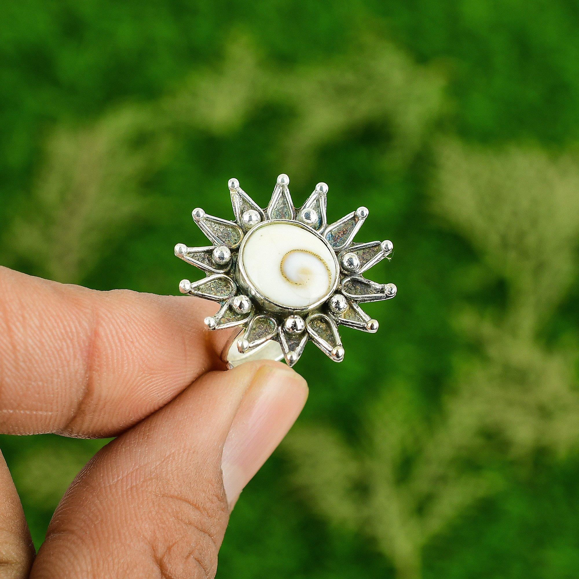 

Кольцо из стерлингового серебра 925 пробы с овальным камнем из раковины «Глаз Шивы», новое, штабелируемое, в виде цветка, ювелирное изделие Adjustable