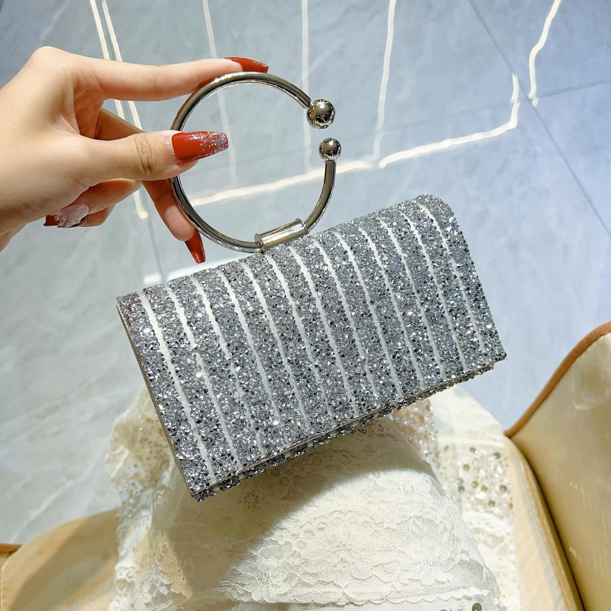 

Вечерняя сумка Клатч Свадебная вечеринка Женская сумка Высококлассная и элегантная Сумка через плечо Сумка для вечернего платья серебряный