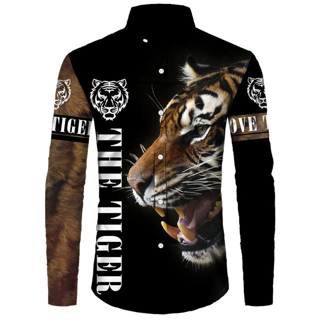 

Мужские рубашки с 3D принтом «Животное Тигр» и длинными рукавами, отложной воротник, рубашка на пуговицах, повседневная уличная одежда в стиле хип-хоп, кардиган, блузки L