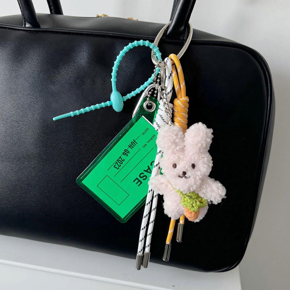 Y2K Braided Rope Bag Pendant High-grade Cute Plush Bear Keychain Pendant With Card Holder Fashion Bag Accessories for Women Girl