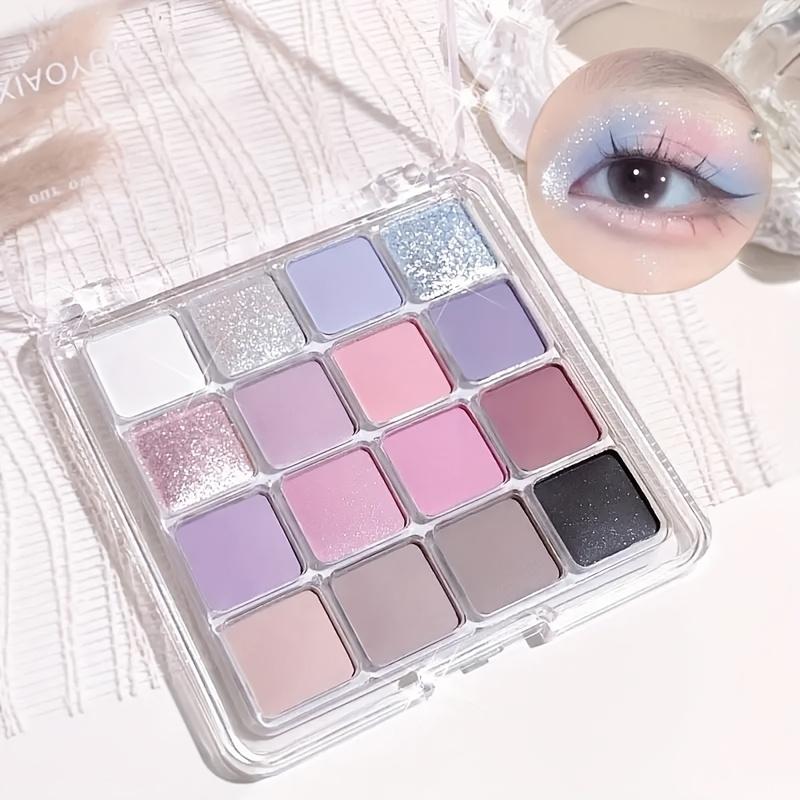 16 Farben Kühle Pastell-Lidschattenpalette, Matt Schimmernd Glitzernd Lidschatten Make-up Palette, Rosa Blau Lila Grau Langanhaltendes Smokey Eye Kit