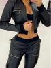 Trendy 2024 Black PU Zipper Short Jacket for Women - European & American Style