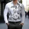 Camisa de Hombre con Cuello Estampado Floral de Rama Gradiente Blanco Rosa Manga Larga Botones