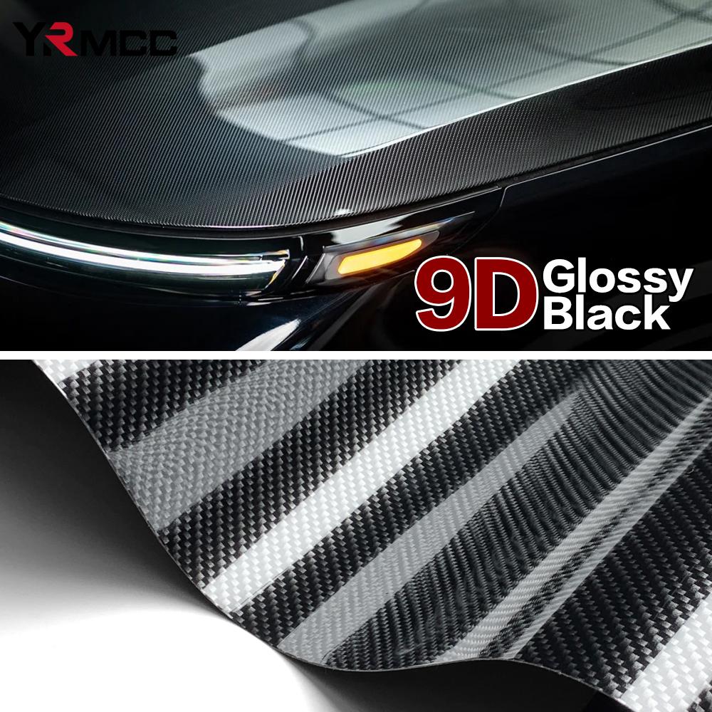 Glossy 9D Carbon Fiber Vinyl Wrap Car Stickers Films Self Adhesive Air Release Channels for Auto Motorcycle Decal Accessories
