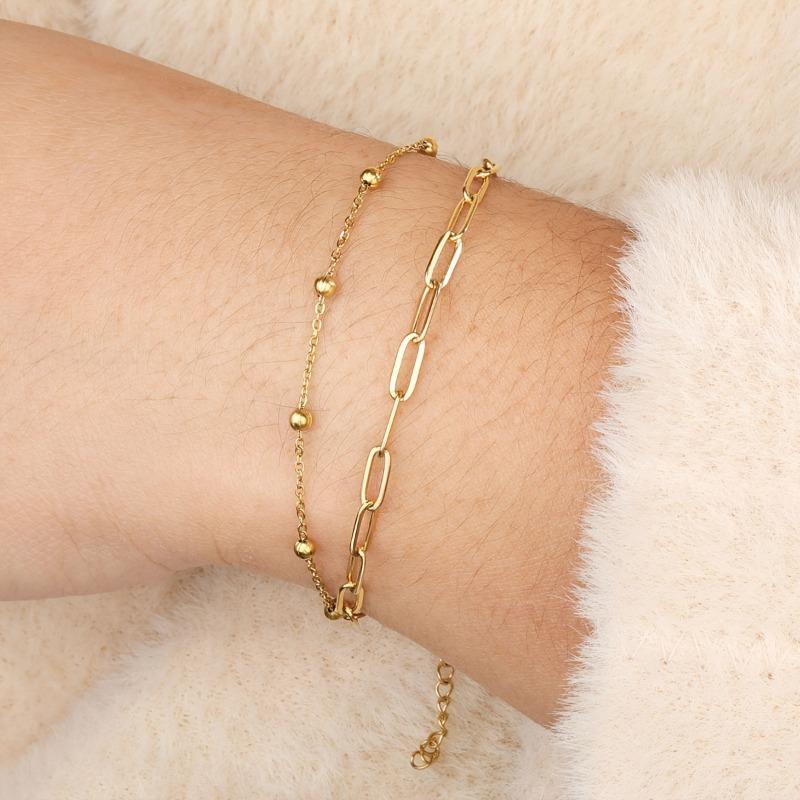 Stainless Steel Layered Bracelet, Double Layer Bracelet for Women, Classic Minimalist Chain Bracelet