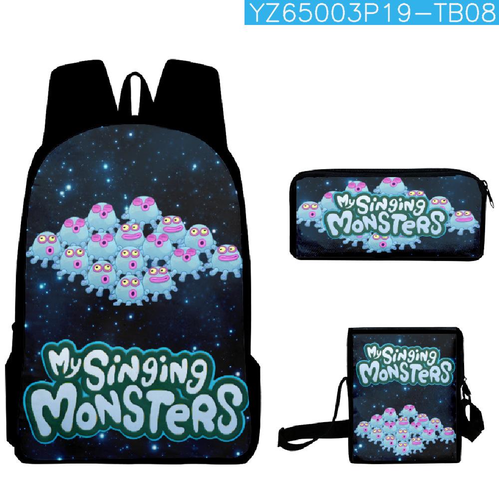 Classic Popular my singing monsters 3D Print 3pcs/Set School Bags Laptop Daypack Backpack Inclined shoulder bag Pencil Case