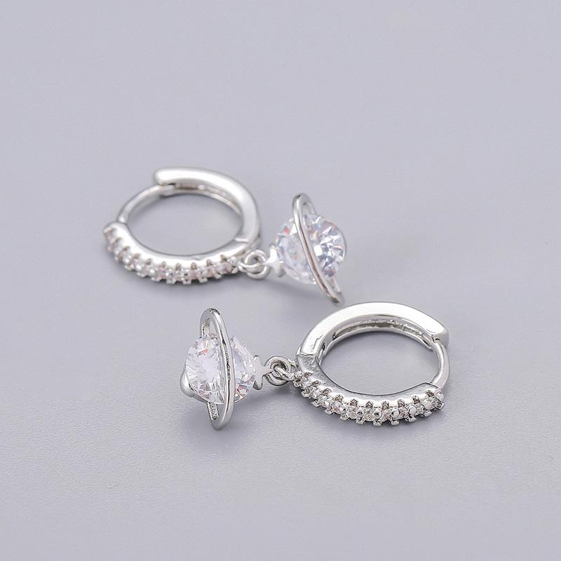 ANENJERY Zircon Star Planet Hoop Earrings Female Light Luxury Handmade Golden Earrings