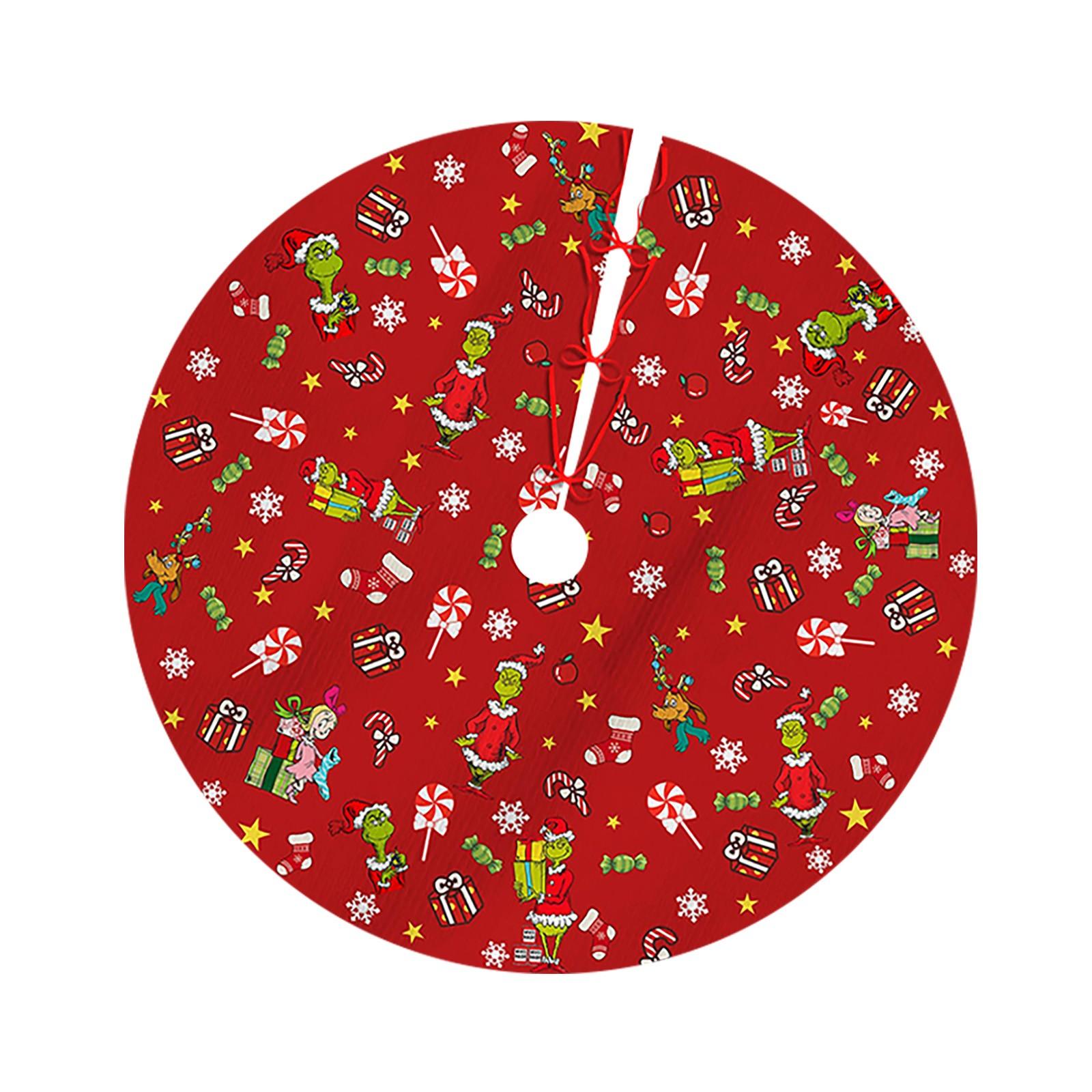 

92cm Christmas Tree Skirt Printed Short Plush Tree Skirt Christmas Decorations One Size красный