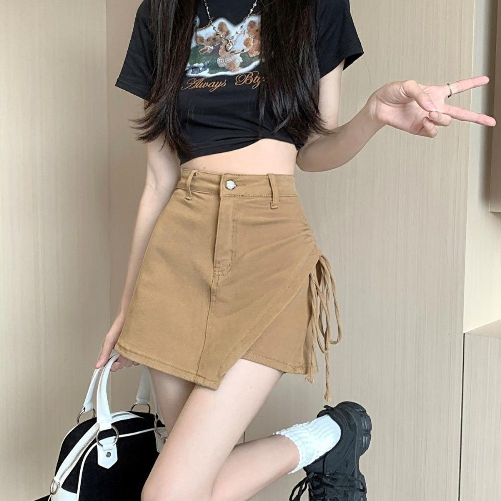 Women's New High-waist Irregular New Drawstring Hip Slimming A-line Shorts