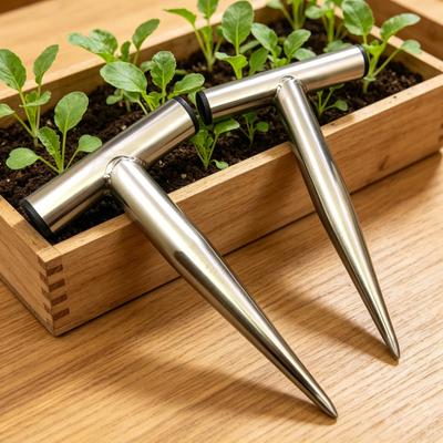 Hand-Steckwerkzeug aus Edelstahl Pflanzlochstecher Gartengerät mit T-Griff Bodengrabwerkzeug zum Pflanzen von Zwiebeln Tulpen Narzissen Gemüsesamen