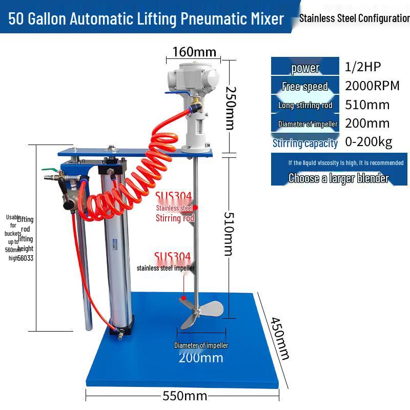 Pneumatic Barrel Mixer with Automatic Lift