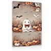 Halloween Themed Metal Sign Halloween Themed Metal Sign Charming Specter with Pumpkins  Autumn Flowers WreathDecorated
