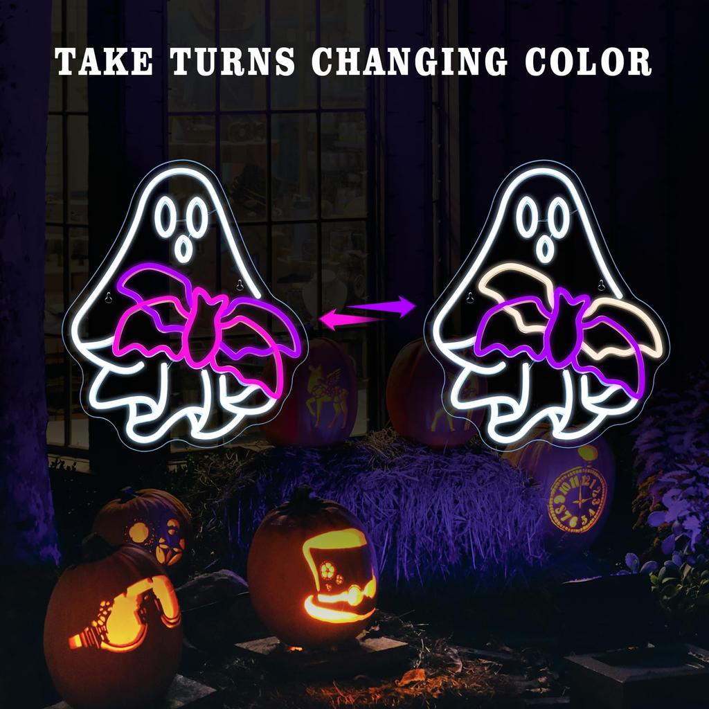 Ghost Bat Neon Sign For Wall Decor Led Lights For Halloween Bar Man Cave Club Party Bedroom Game Room Decor Gifts