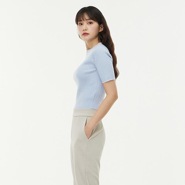 LAP Cable Knit Round Short Sleeve Knit Aq1Kh281